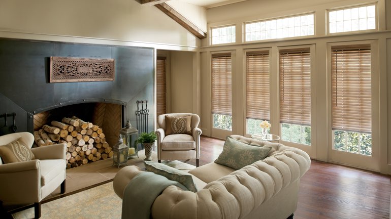 Charlotte living room with blinds